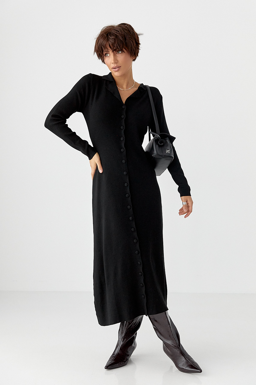 Трикотажна довга сукня на ґудзиках lx-10700909 Трикотажна довга сукня на ґудзиках lx-10700909